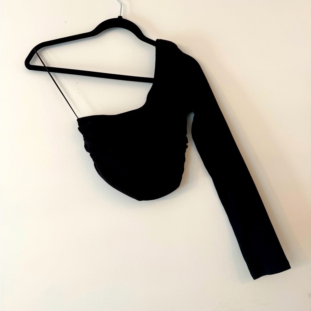 ZARA One Shoulder Asymmetric Black Top M NWOT